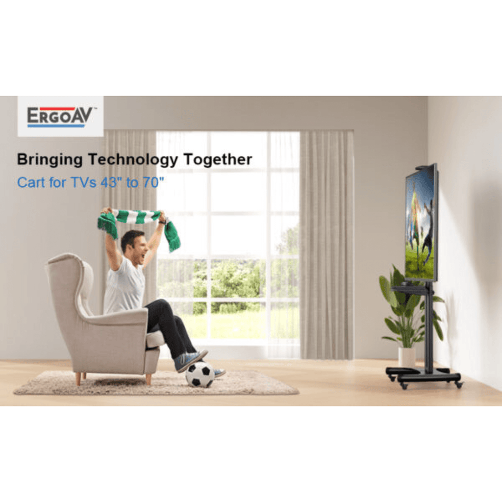ErgoAV Movable Height-Adjustable Cart with Camera Shelf for TVs 43" to 70"