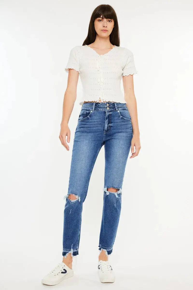 High Rise Distressed Slim Kancan Straight Leg Jeans