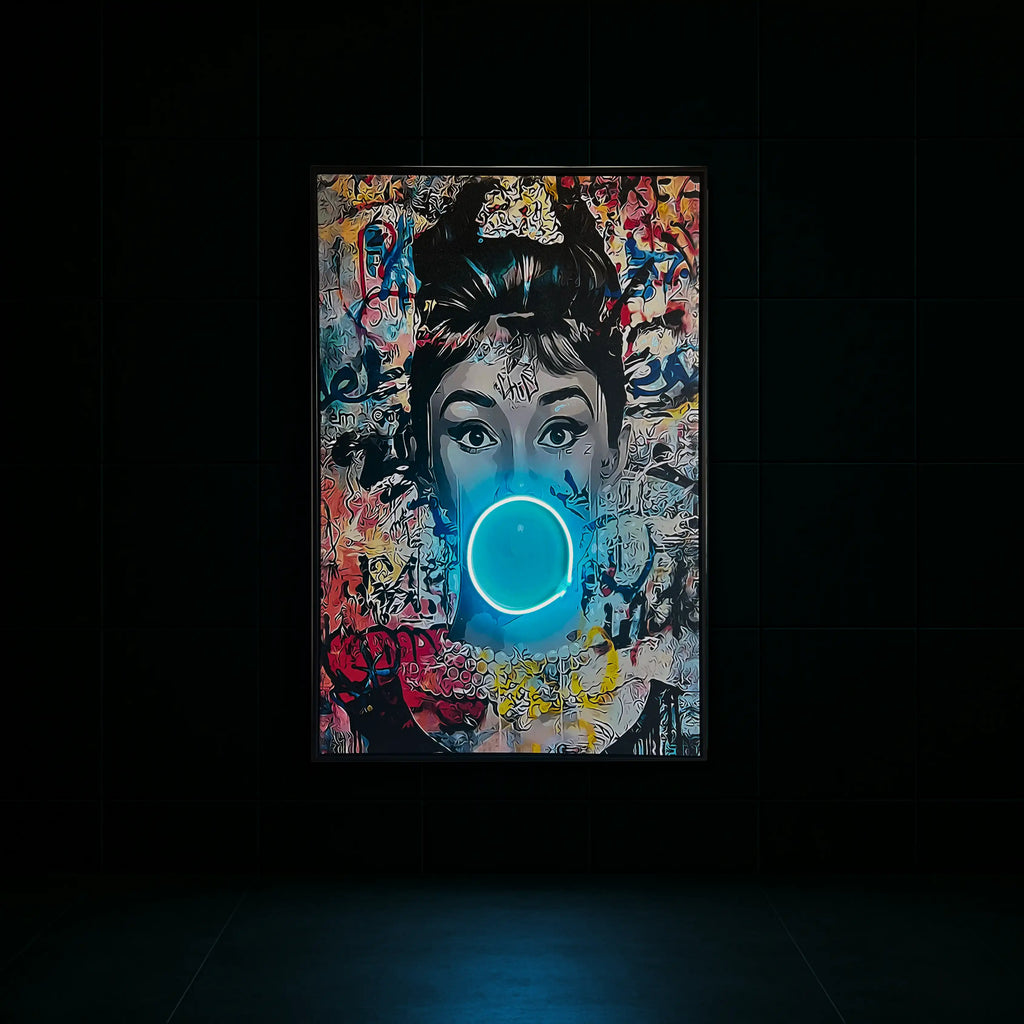Audrey Hepburn | Pop Art Bubble Gum LED Painting | Modern Street Art Wall Décor