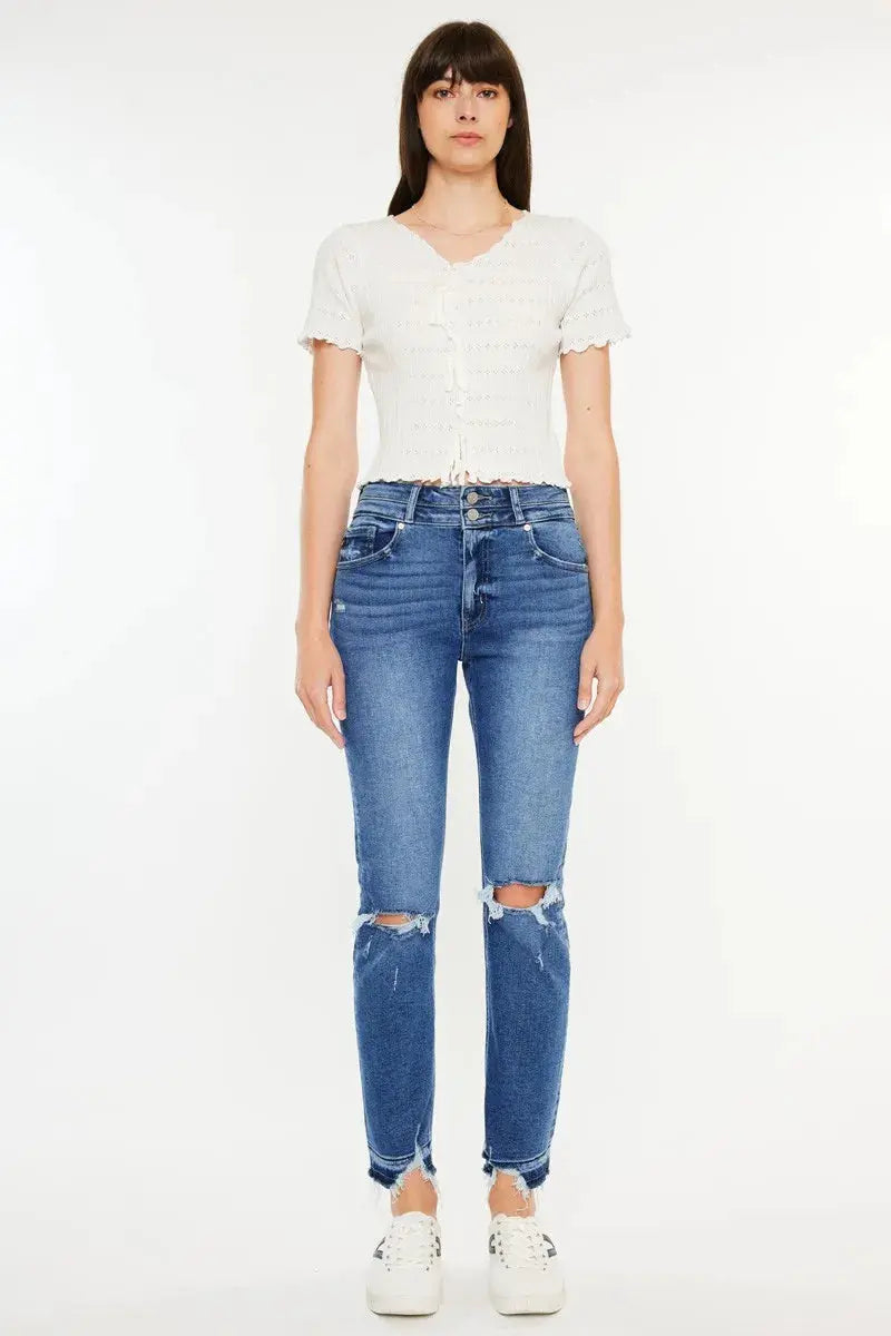 High Rise Distressed Slim Kancan Straight Leg Jeans