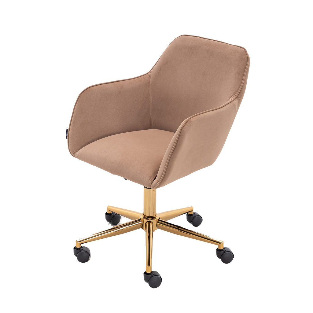 Modern Velvet Fabric Material Adjustable Height 360 revolving Home Office Chair Light Coffee Brown