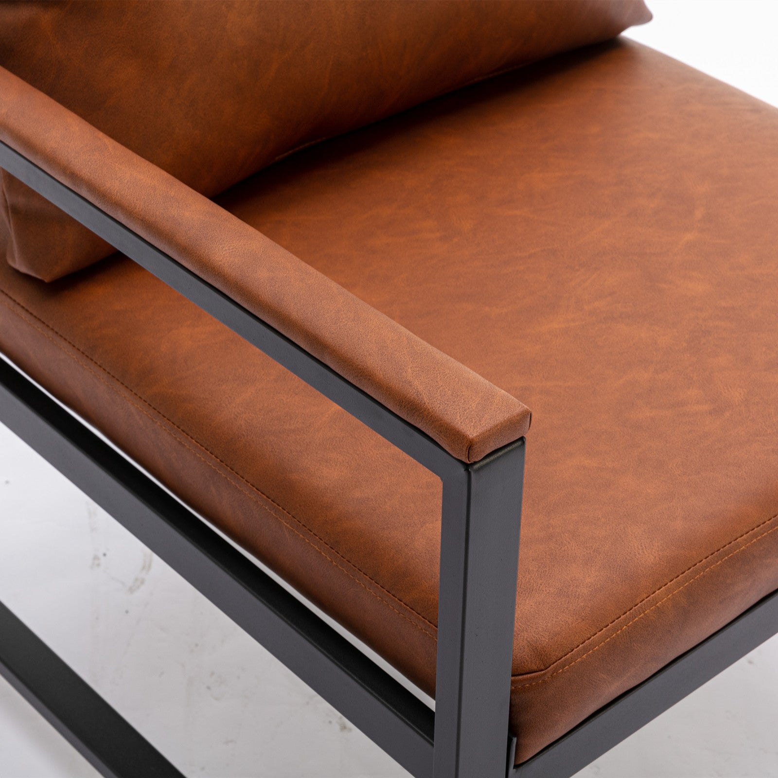 A&A Furniture,Modern Faux Leather Accent Chair with Black Powder Coated Metal Frame Orange