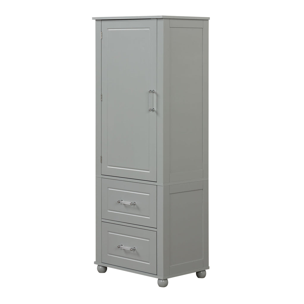Tall Bathroom Storage Cabinet, Freestanding Storage Cabinet with Two Drawers and Adjustable Shelf, MDF Board , Grey