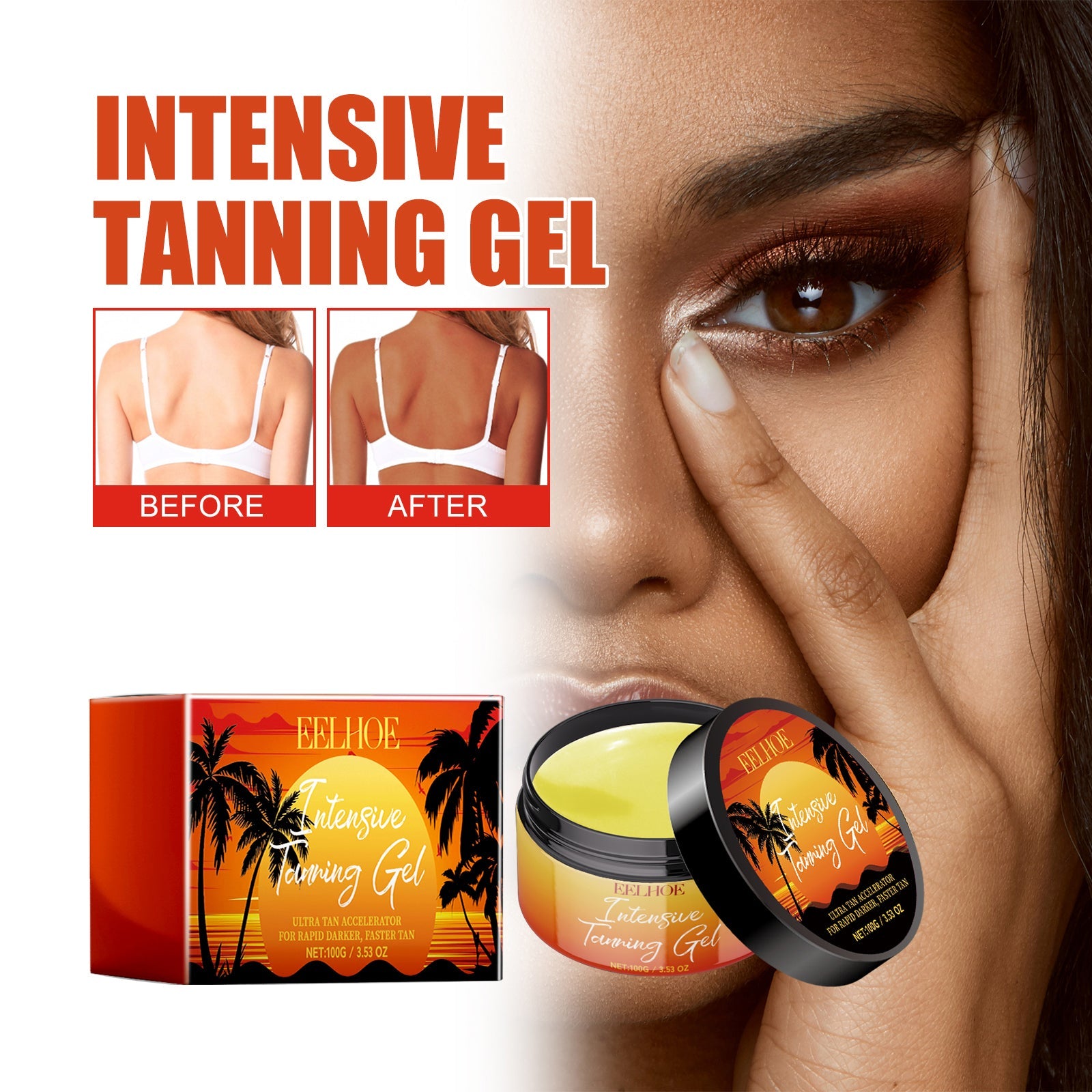 Black Care Gel, Summer Beach Beach Quick Tanning Bronzer Natural Refreshing And Moisturizing