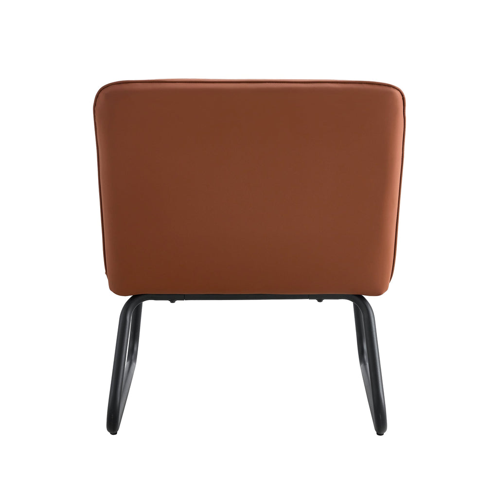 Brown minimalist armless sofa chair with PU backrest and black metal legs