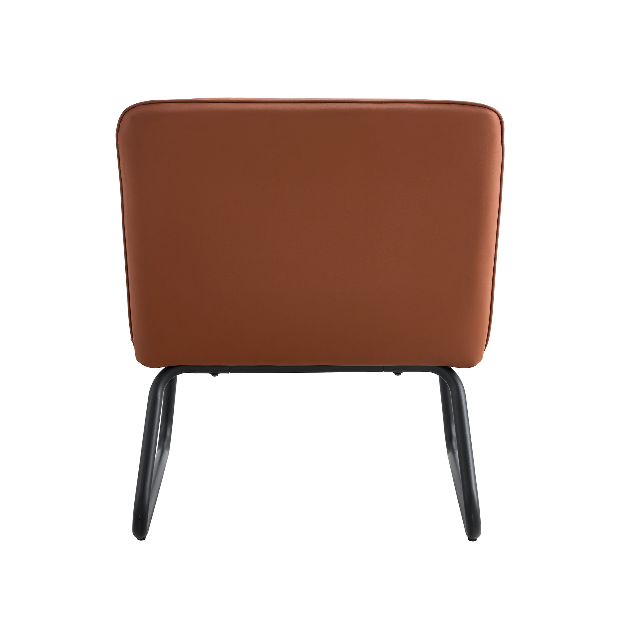 Brown minimalist armless sofa chair with PU backrest and black metal legs