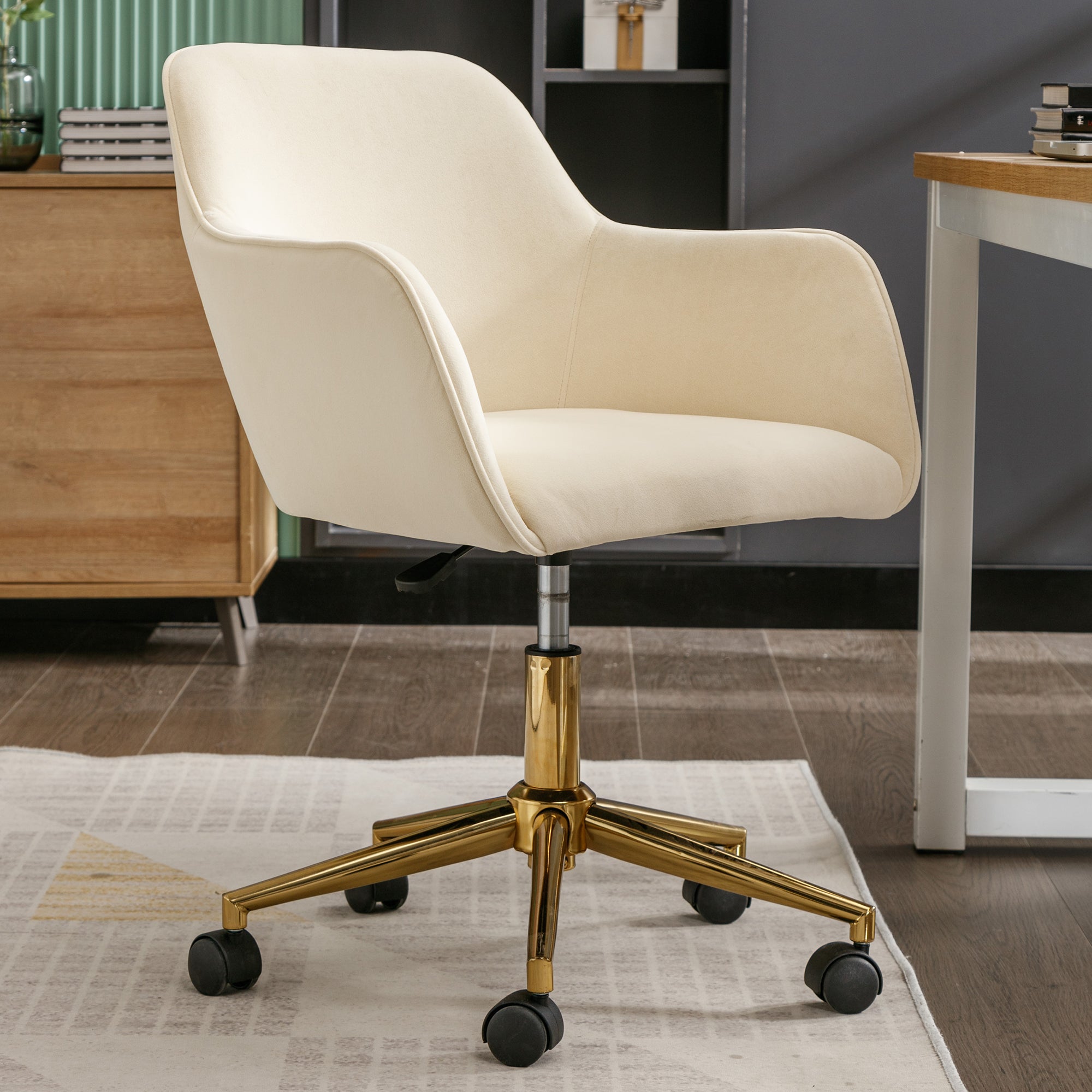 Modern Velvet Fabric Material Adjustable Height 360 revolving Home Office Chair Beige