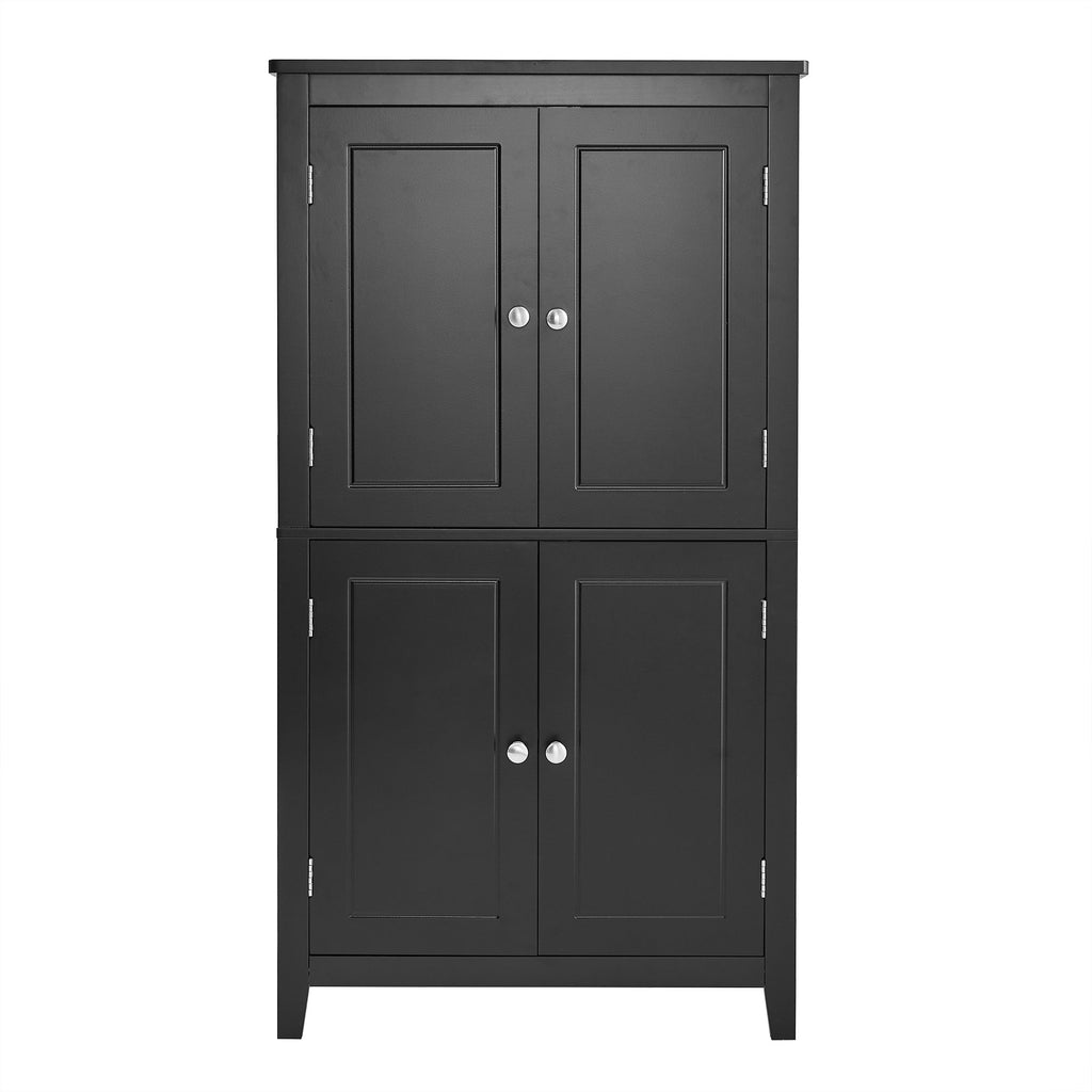 Bathroom floor storage cabinet, bathroom storage cabinet, 4-door independent cabinet, adjustable shelf, adaptive shelf, black