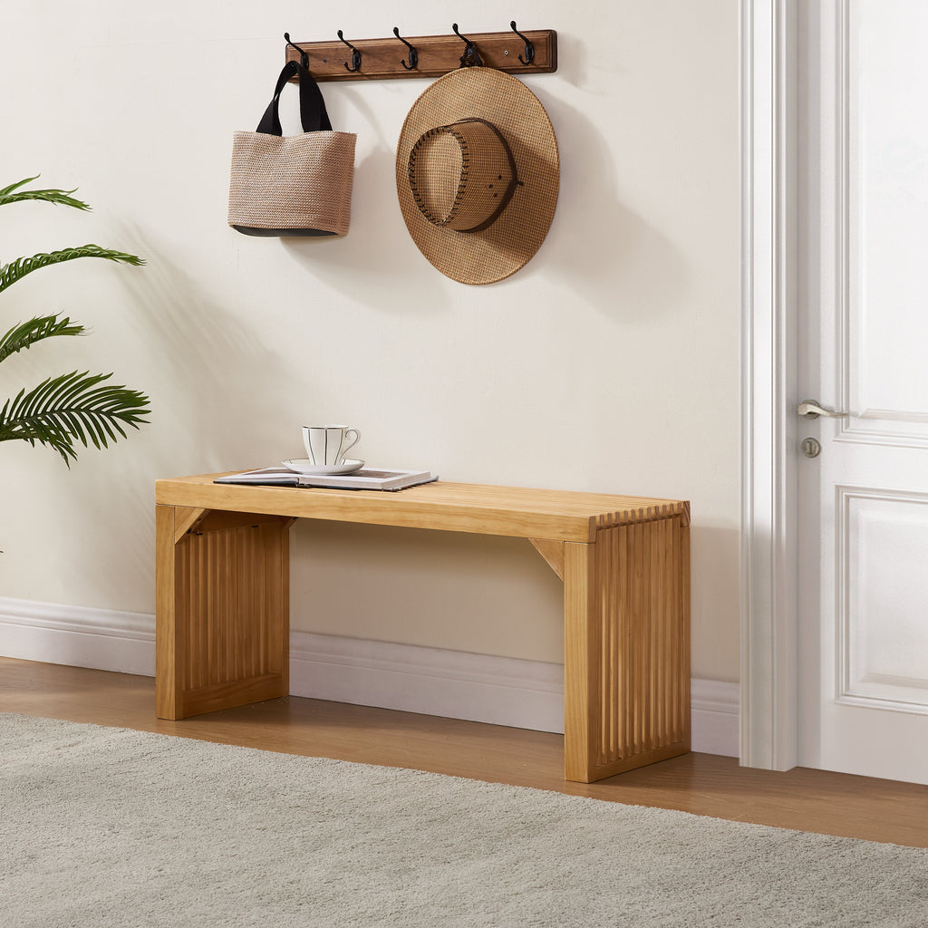 Dining Bench and Table, Pine Indoor Wood Bench for Entryway,Living Room,Kitchen and Bedroom Table (Nature, Long Bench & Table)