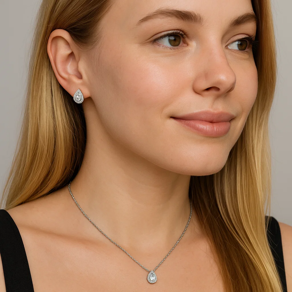 Teardrop Crystal Necklace and Teardrop Crystal Earring Set