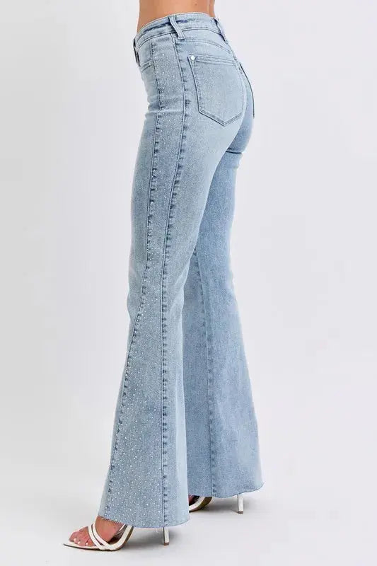 Mid Rise Rhinestone Side Panel Flare Judy Blue Jeans
