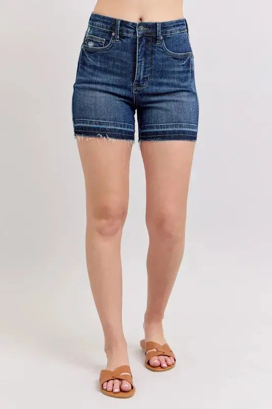 Judy Blue Jeans - Plus Size High Waist Tummy Control Destroy Release Hem Denim Shorts