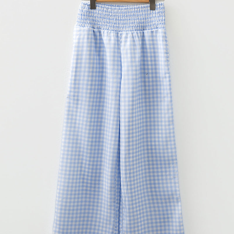 Gingham Plaid Smocked High Waist Pants