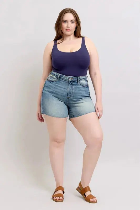 Judy Blue Jeans - Plus Size High Waist Star Seam Detail Denim Shorts