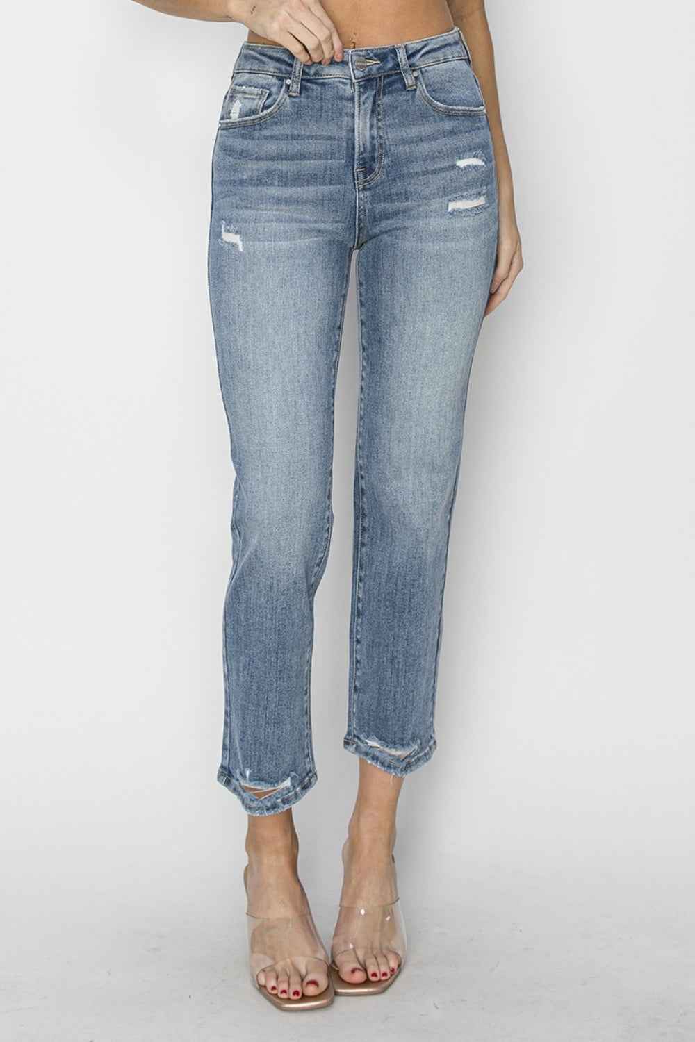 RISEN High Waist Distressed Cropped Jeans  Women's Jeans - Full Size