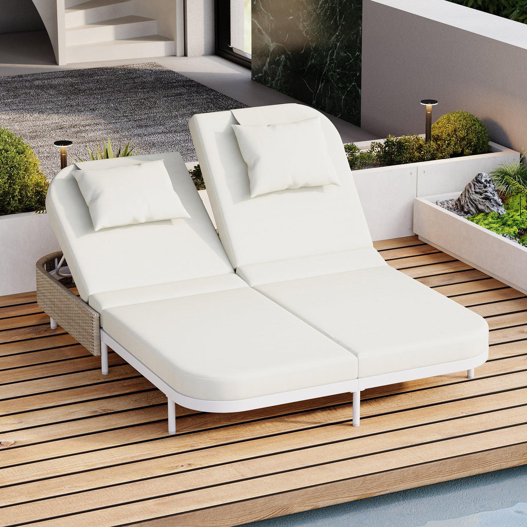 Outdoor Daybed, Patio Rattan Daybed with 5-Position Adjustable Backrest and Removable Cushions & Pillows for Garden, Backyard, Poolside