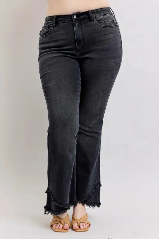 Judy Blue Full Size/Plus Size High Waist Flare w/ Mock Fray Tulip Hem