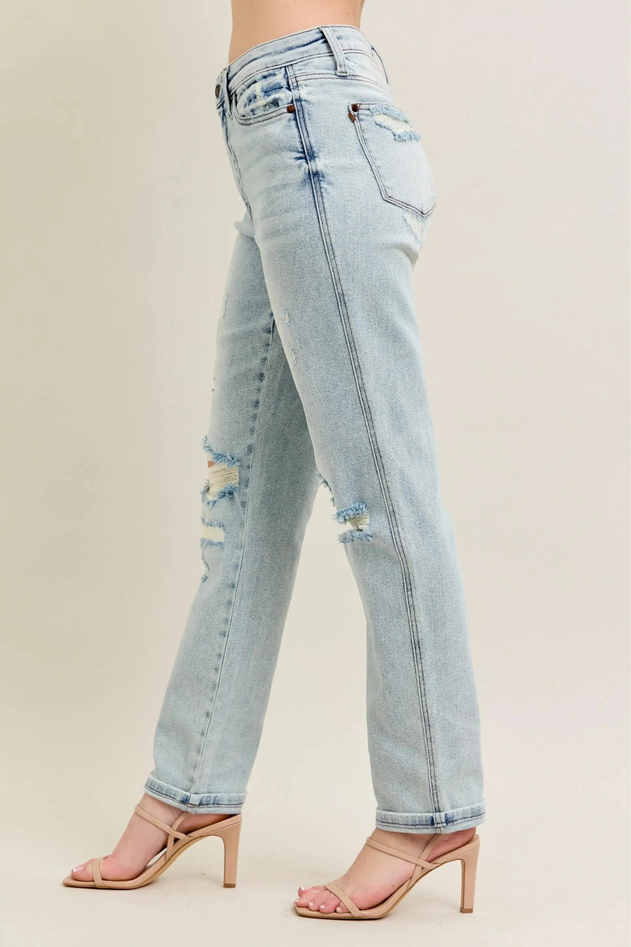Judy Blue Jeans - Plus Size Mr Repair Stitch Detail Destroy Single Cuff Boyfriend Fit
