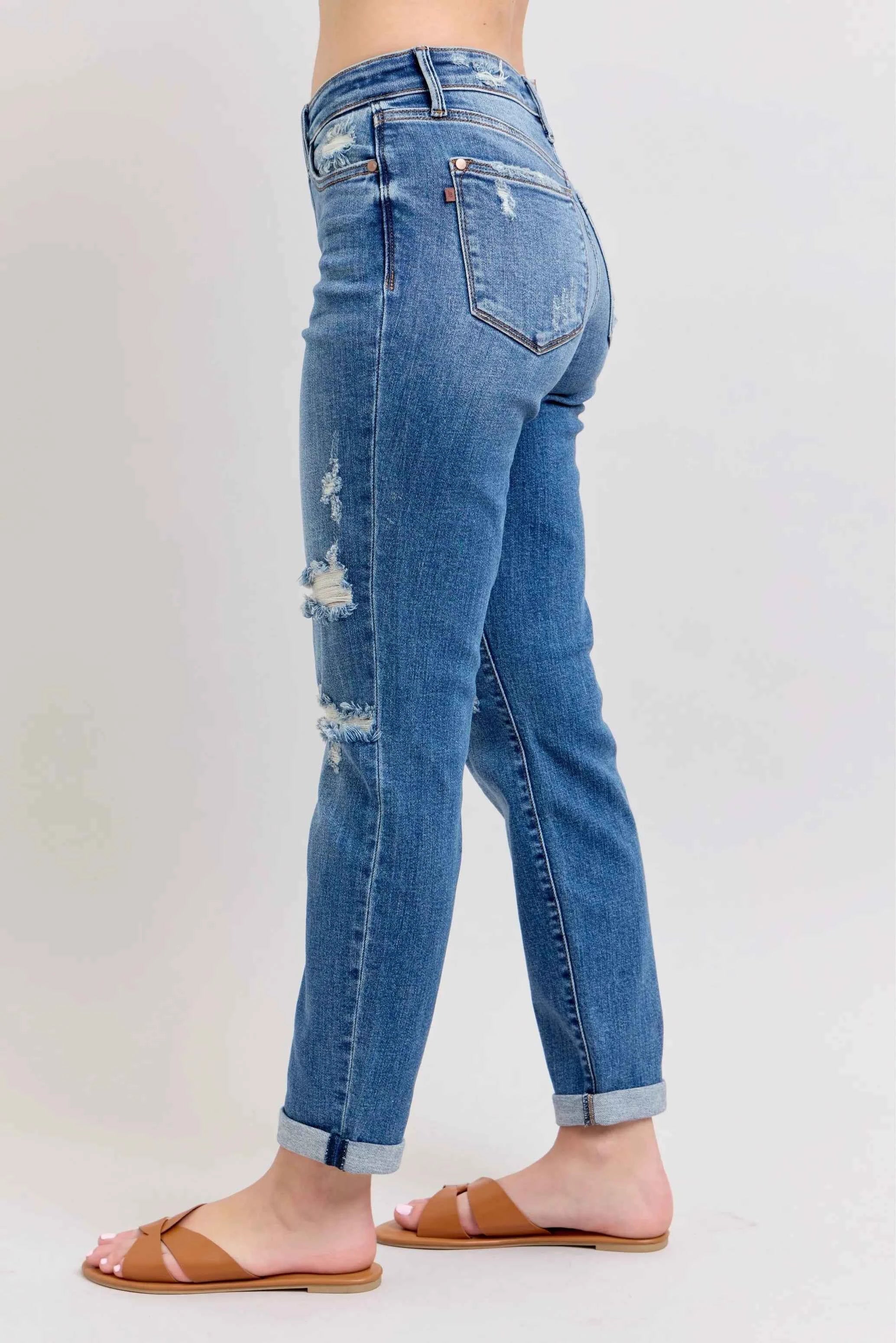 Judy Blue Plus Size Boyfriend Jeans in Vintage Wash for Women