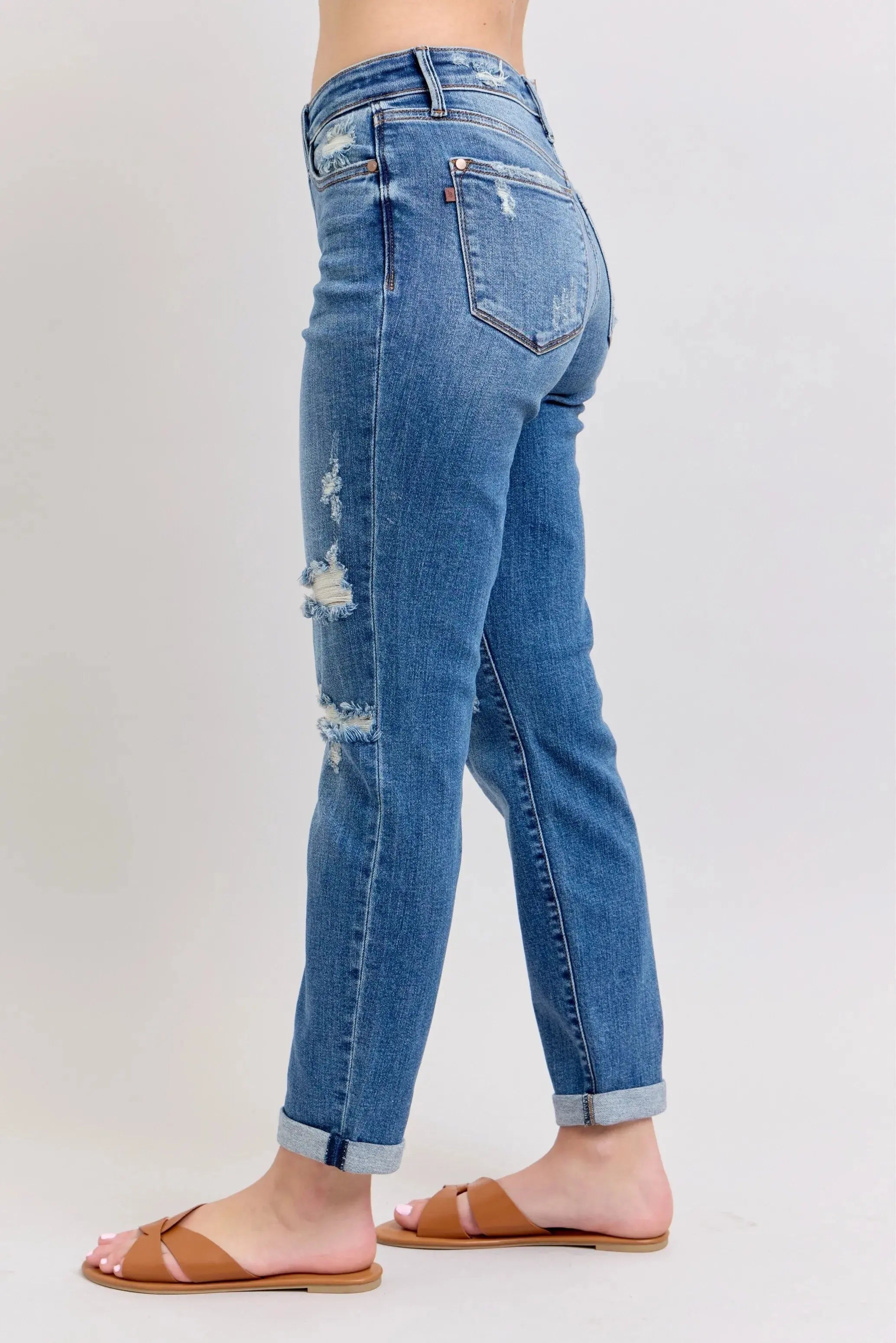 Full Size Mr Vintage Wash Boyfriend Fit w/ Destroy Judy Blue Jeans