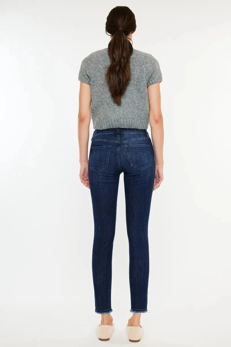 Kancan High-Rise Slim Fit Cropped Raw Hem Jeans