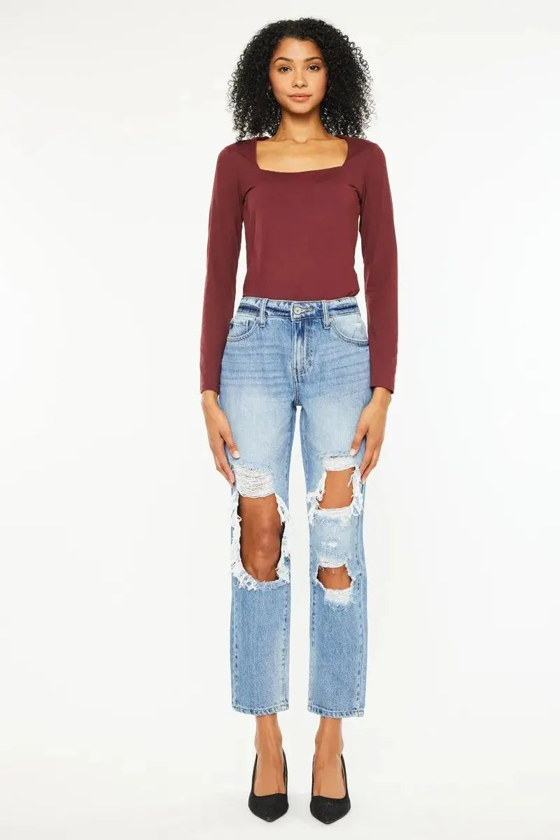 High Rise Distressed Kancan Boyfriend Jeans