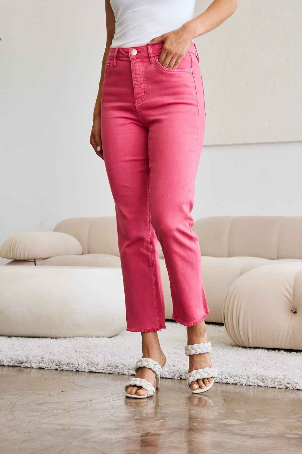 RFM Crop Dylan Full Size High Waist Tummy Control Jeans with Raw Hem Women's Jeans