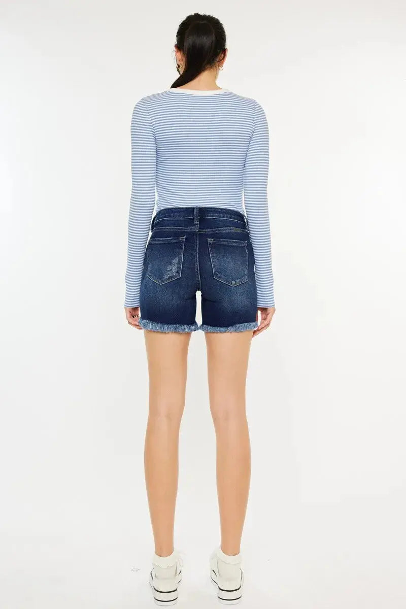 Mid Rise Button Fly Kancan Denim Shorts