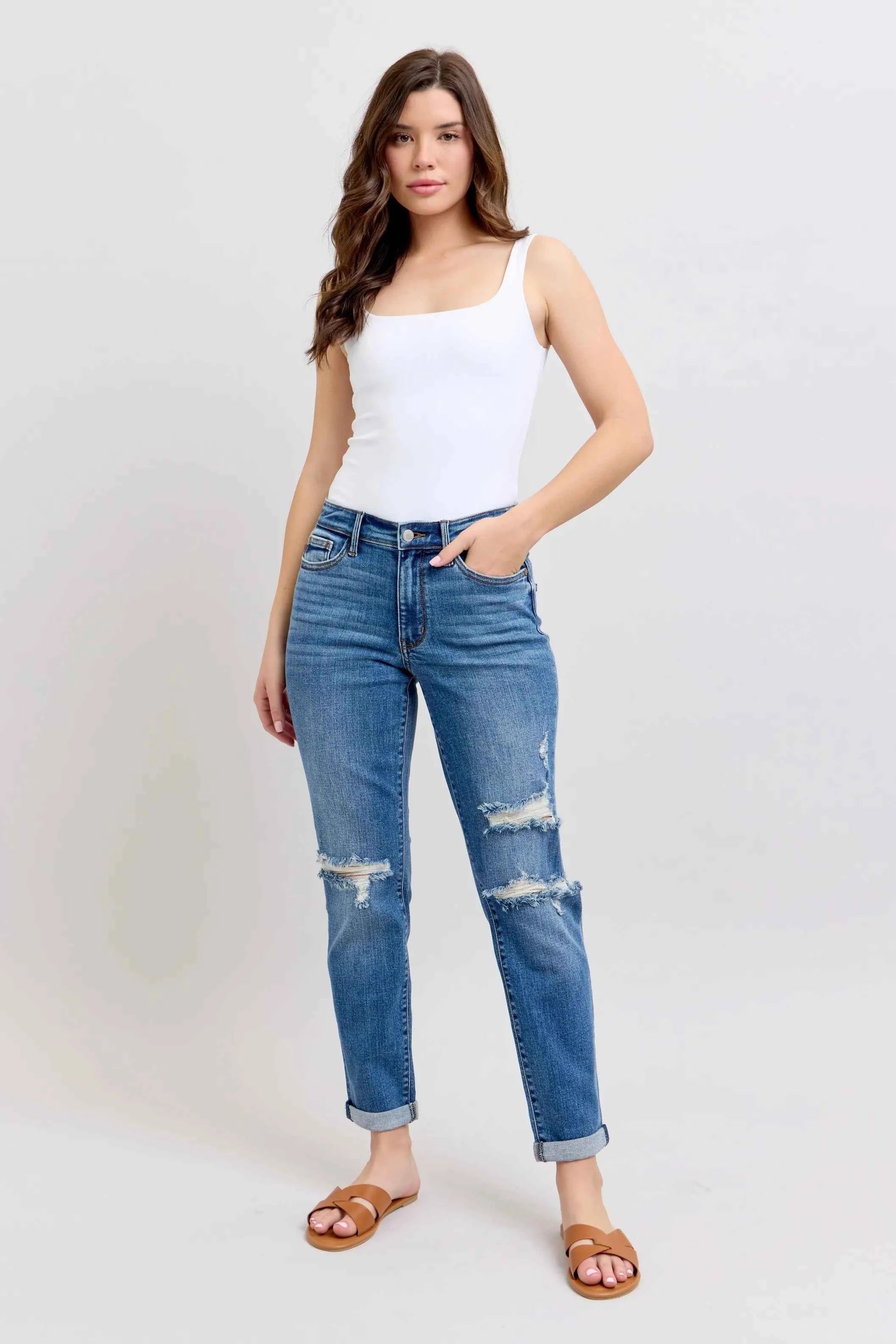 Judy Blue Plus Size Boyfriend Jeans in Vintage Wash for Women