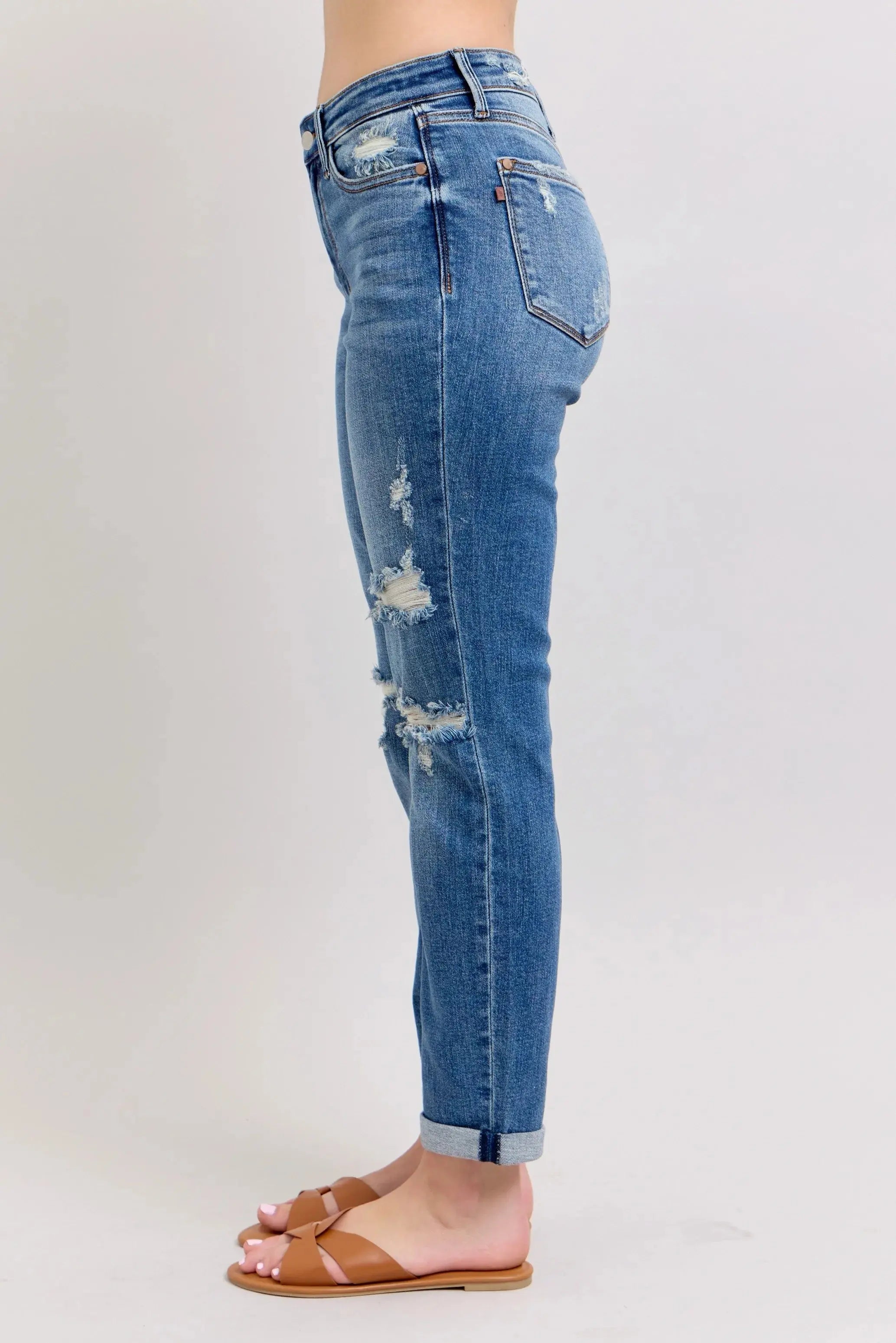 Full Size Mr Vintage Wash Boyfriend Fit w/ Destroy Judy Blue Jeans