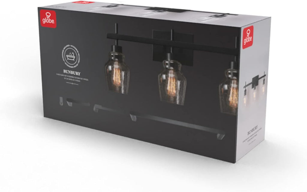 Bunbury 5-Piece "All-in-One" Bathroom Set, Matte Black, 3-Light Vanity Light Combo