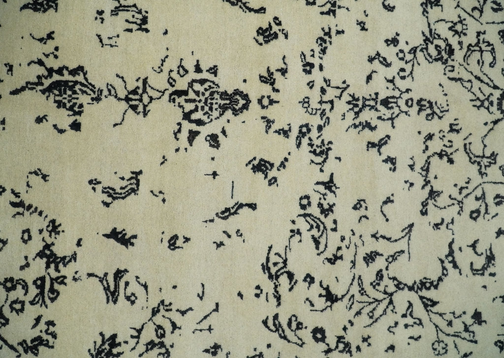 8x10 Fine Hand Knotted Beige and Black Traditional Vintage Persian Antique Wool Rug | AGR35