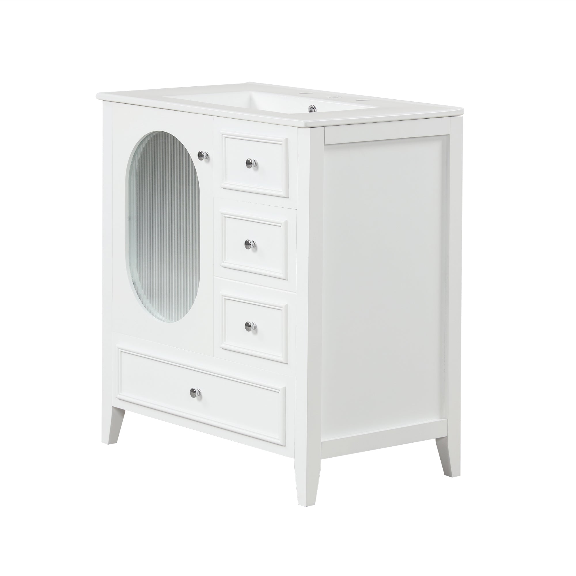 30" Bathroom Vanity with Sink, Bathroom Vanity Cabinet with Three Drawers and Door, Solid Wood and MDF, White