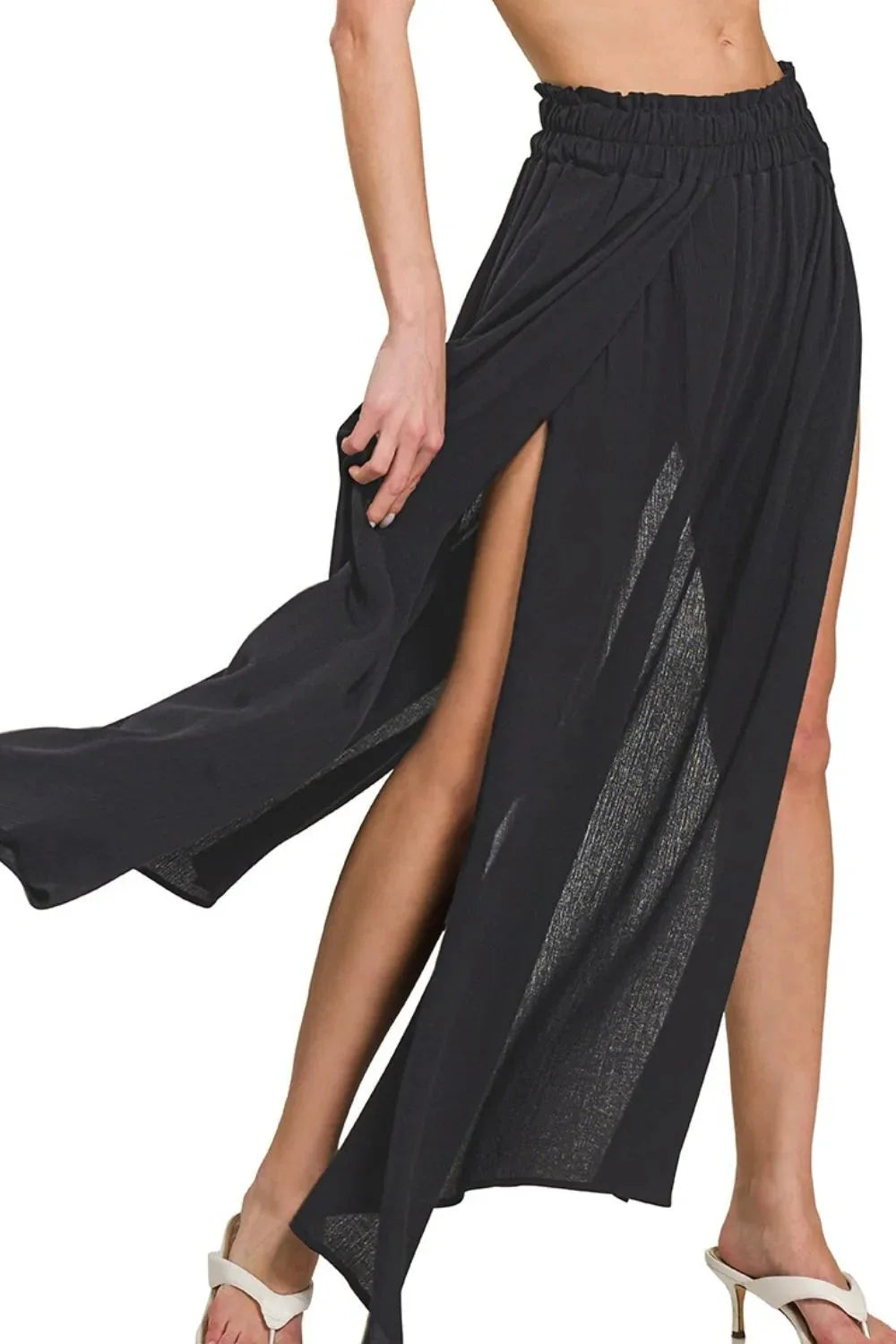 Zenana “Coastal Breeze” Crinkle Split-Leg Gauze Maxi Skirt