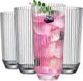 Khen Shatterproof Ribbed Drinking Glasses – Set of 4 Clear 12oz Tritan Tumblers, European Style Acrylic Drinkware – Durable, BPA-Free, Dishwasher Safe, Stackable & Unbreakable Plastic Cups