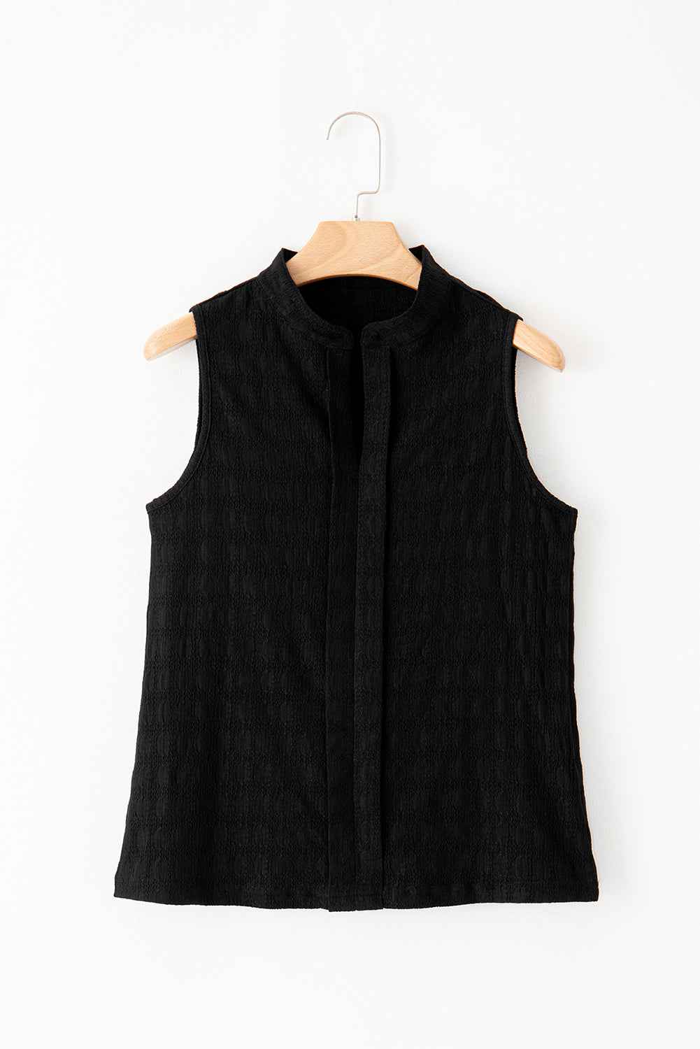 Sea Green Sleeveless Top - Textured Split V Neck Women's Shirt