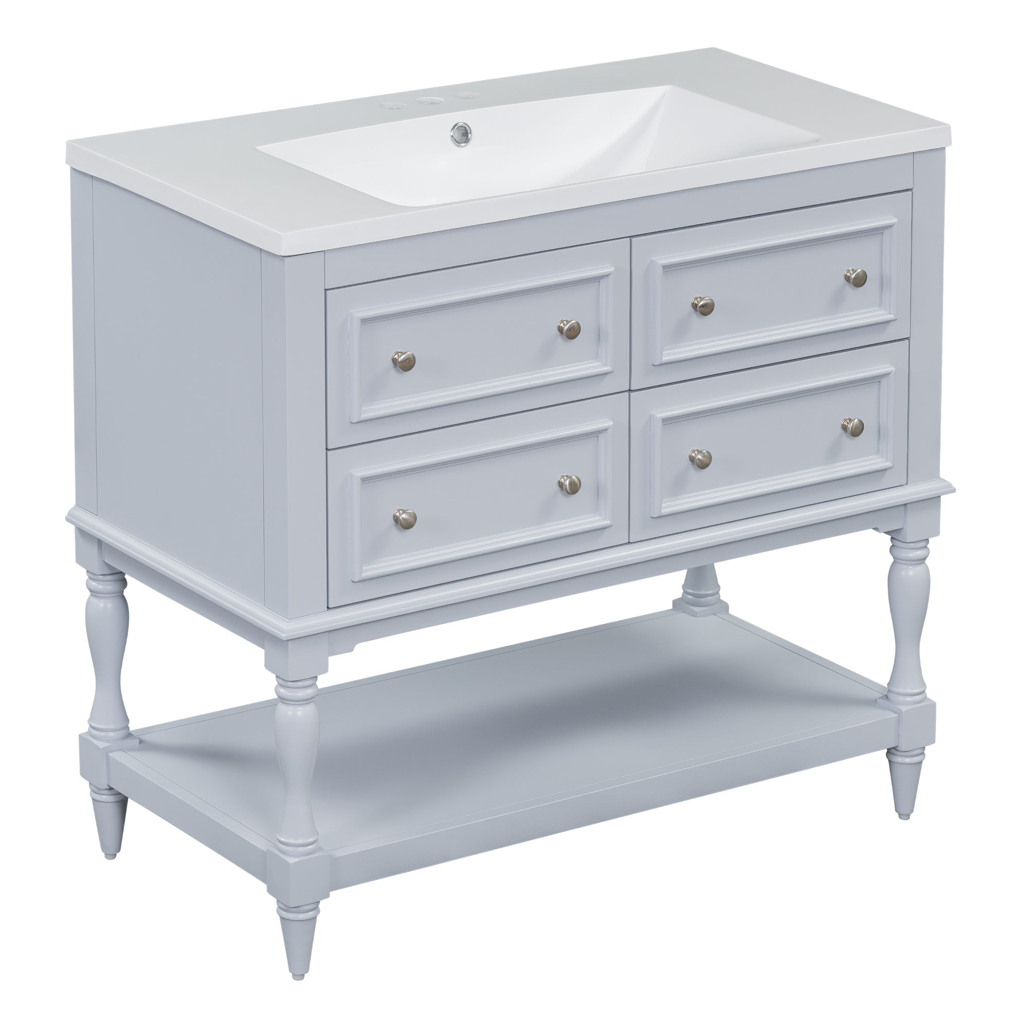 36" Bathroom Vanity Cabinet with Sink Combo Set, Undermount Resin Sink, Free Standing Vanity Set with 4 Drawers Blue