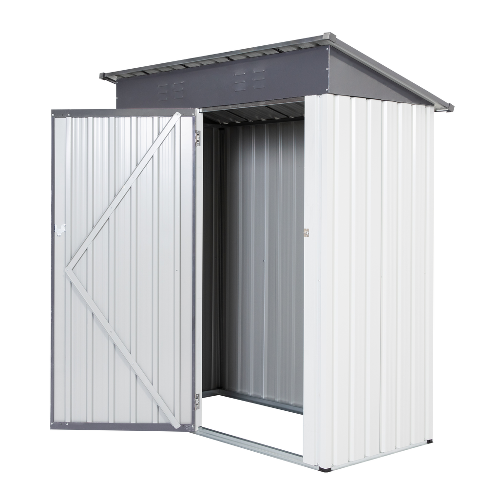 XWT016 Garden Metal Storage Lifter Shed Gray White 5x3x6ft outdoor storing tools Rainproof Hinge door version