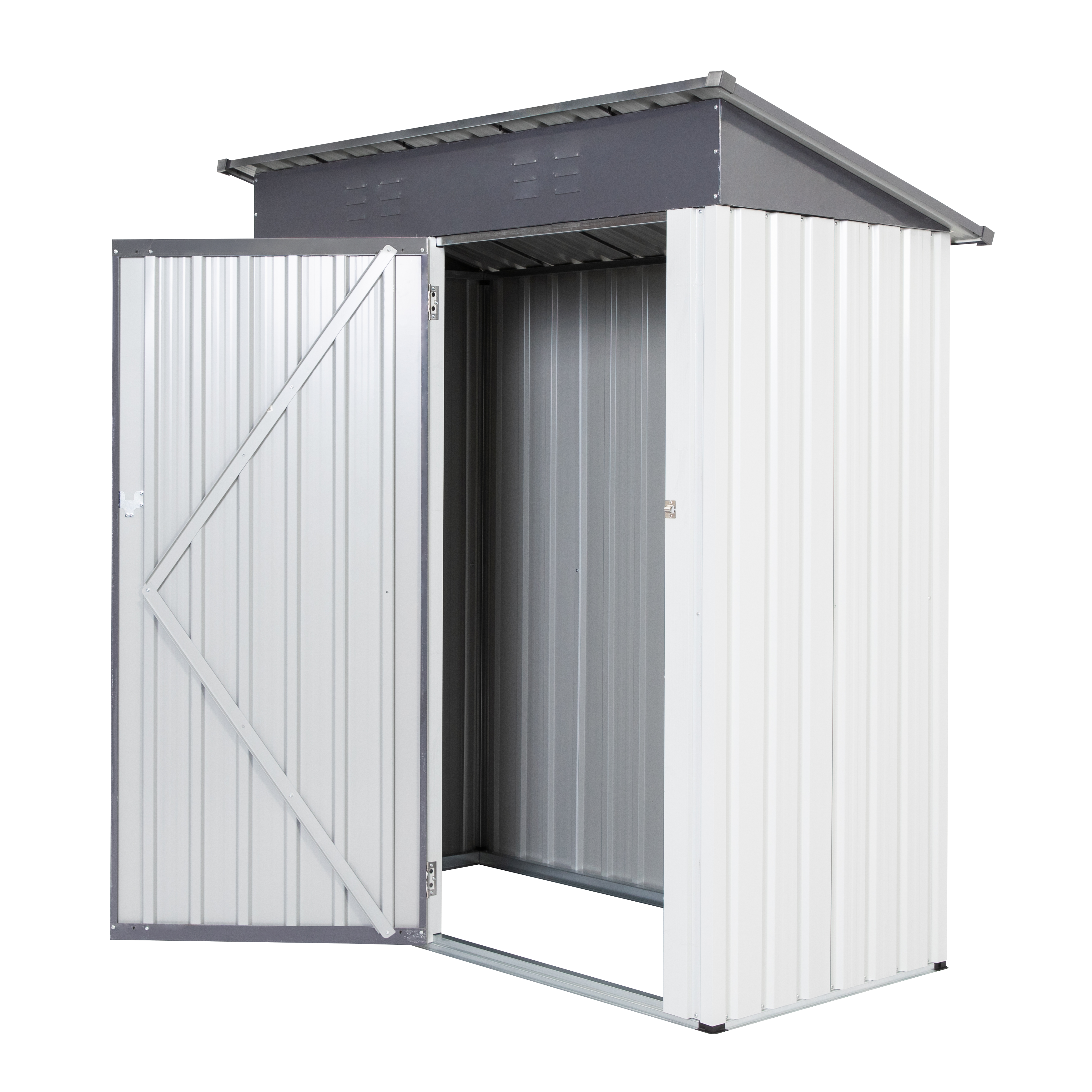 XWT016 Garden Metal Storage Lifter Shed Gray White 5x3x6ft outdoor storing tools Rainproof Hinge door version