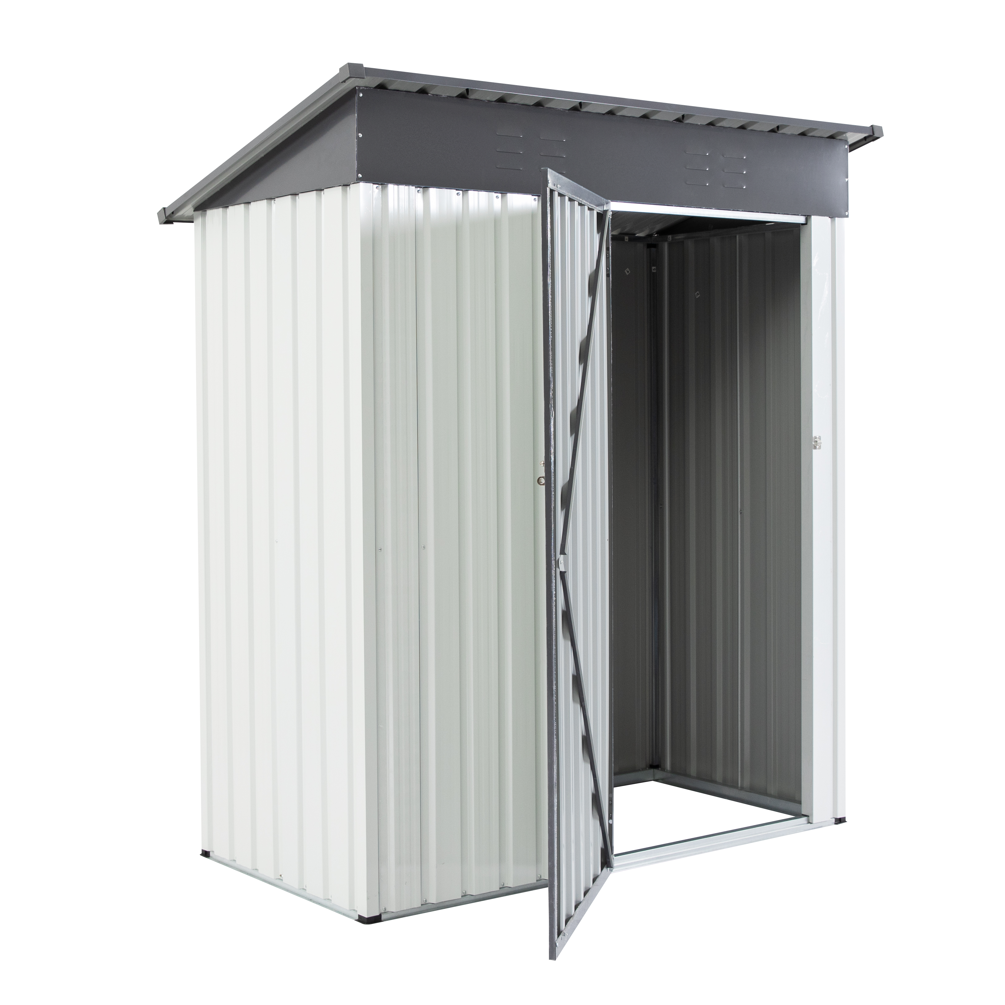 XWT016 Garden Metal Storage Lifter Shed Gray White 5x3x6ft outdoor storing tools Rainproof Hinge door version
