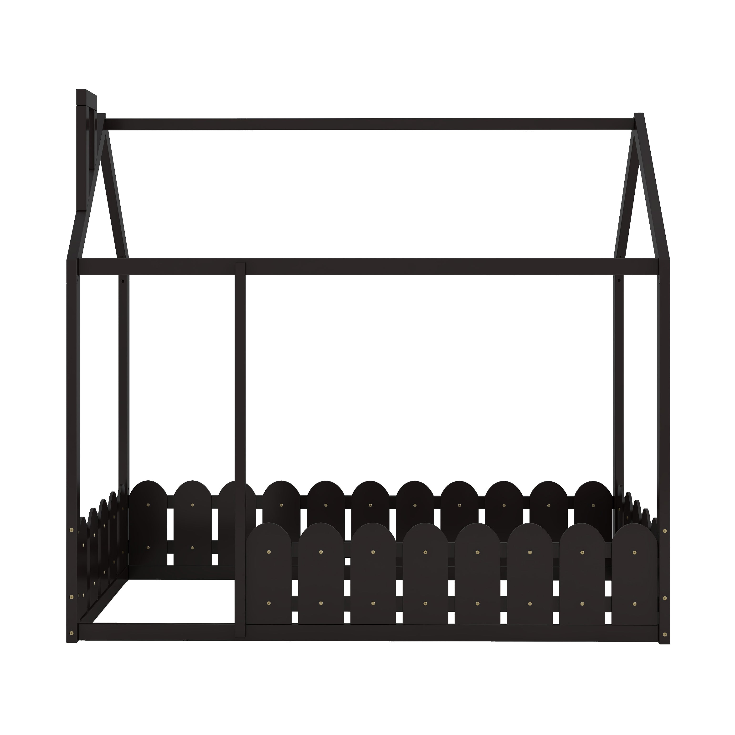 {Slats are not included}Twin Size Wood Bed House Bed Frame with Fence for KidsTeens Girls Boys