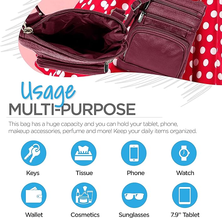 Krediz Genuine Leather Cross Body Handbag - Soft & Durable Crossbody Bags- 3 Sizes Multiple Colors
