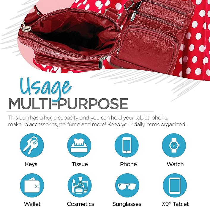 Krediz Genuine Leather Cross Body Handbag - Soft & Durable Crossbody Bags- 3 Sizes Multiple Colors