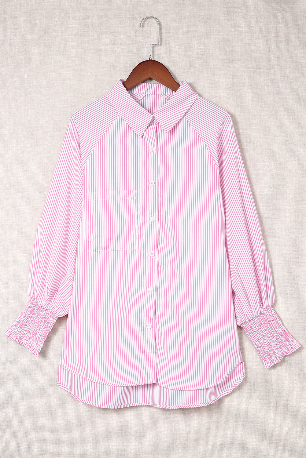 Striped Casual Blouse with Shirred Cuffs for Women