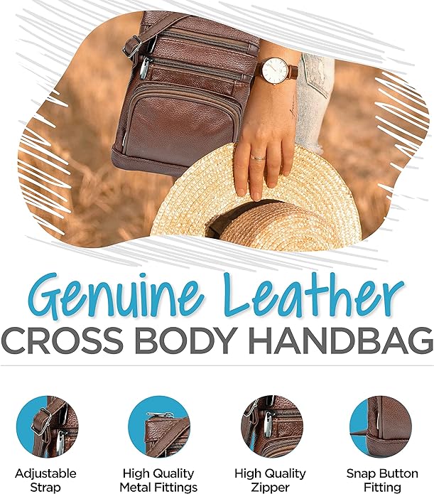 Krediz Genuine Leather Cross Body Handbag - Soft & Durable Crossbody Bags- 3 Sizes Multiple Colors