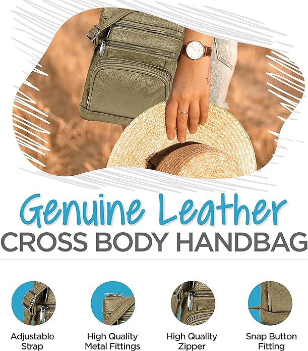 Krediz Genuine Leather Cross Body Handbag - Soft & Durable Crossbody Bags- 3 Sizes Multiple Colors