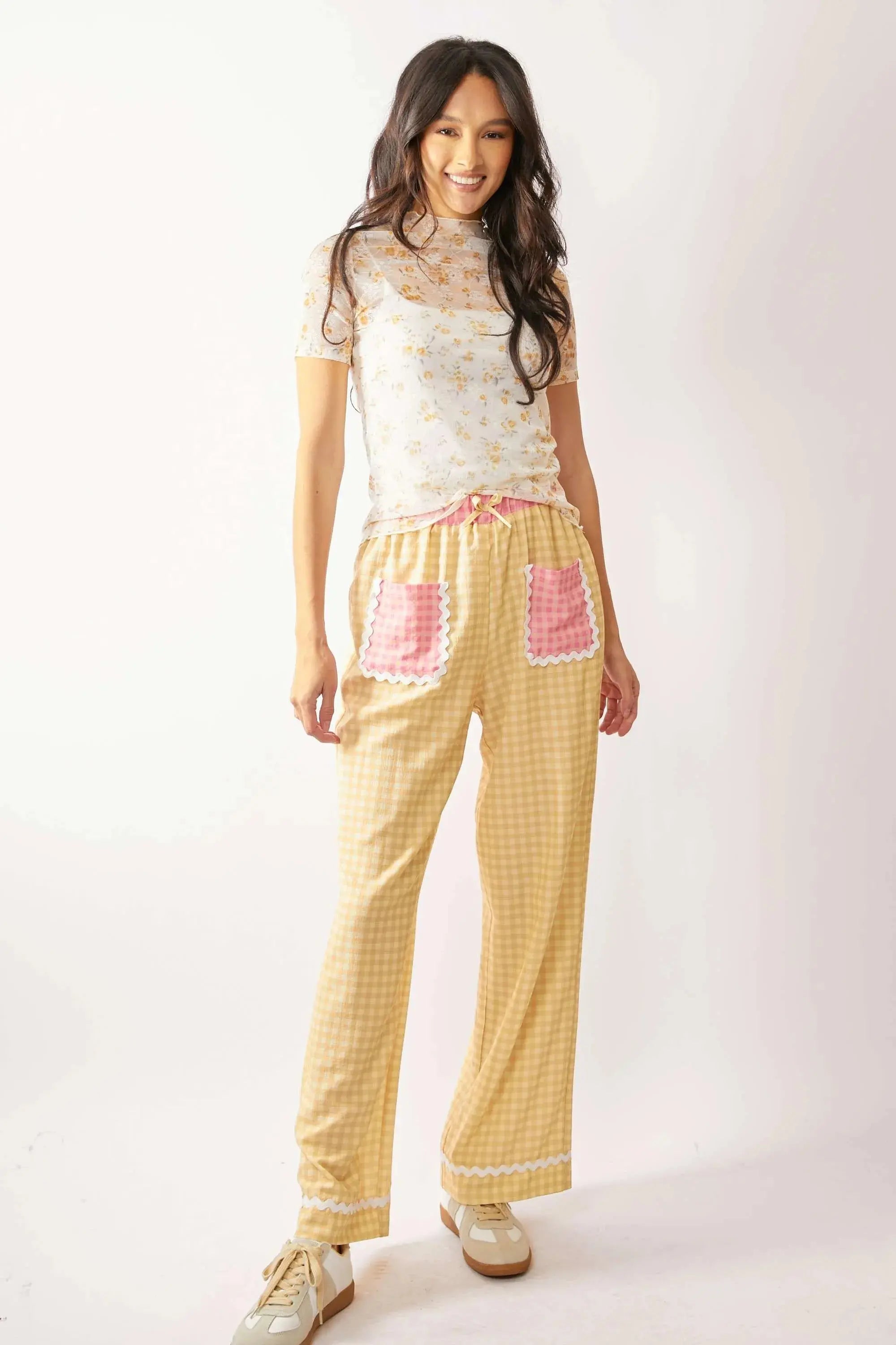 Davi & Dani Loose Turtle Neck Lace Mesh Sheer Top