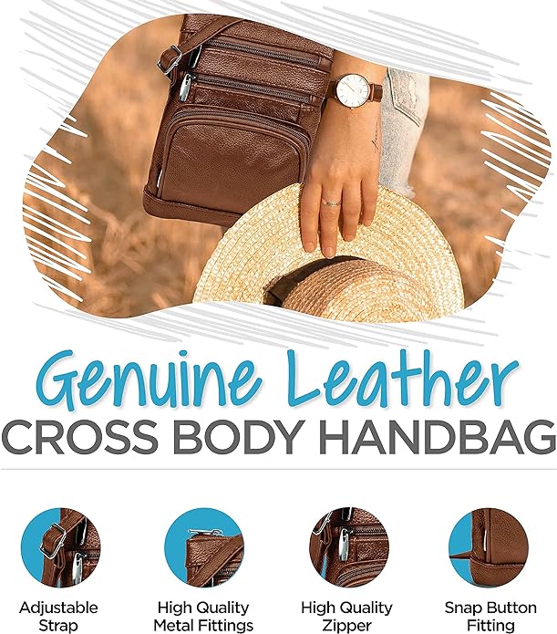 Krediz Genuine Leather Cross Body Handbag - Soft & Durable Crossbody Bags- 3 Sizes Multiple Colors