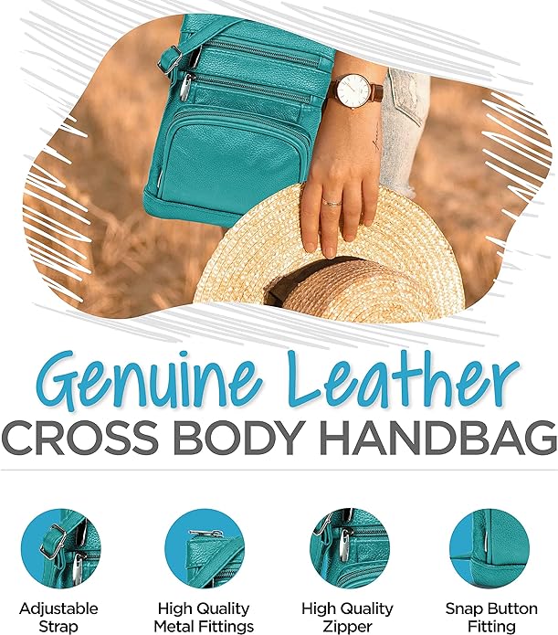 Krediz Genuine Leather Cross Body Handbag - Soft & Durable Crossbody Bags- 3 Sizes Multiple Colors