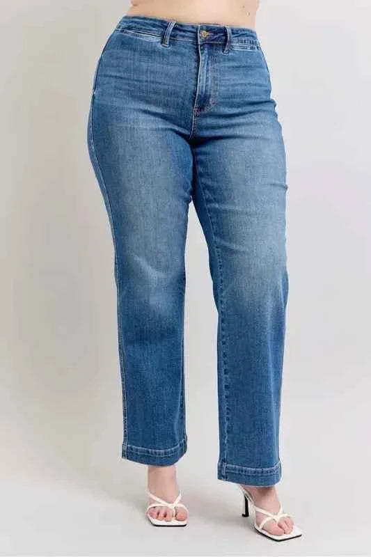 Plus Size High Waist Jeans - Judy Blue Full Size Contrast Thread Straight Women's Jeans